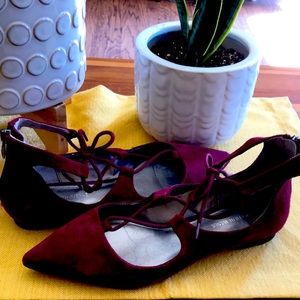 Burgundy leather lace up flats
